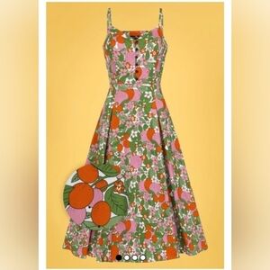 ModCloth Bright & Beautiful Floral Midi Dress Spaghetti Straps Sweetheart Size 6